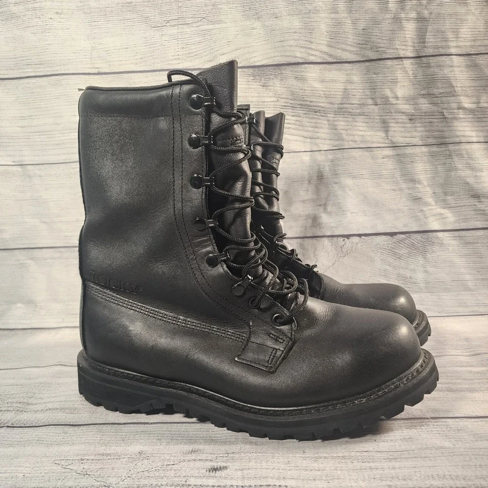 Rocky Mens 10.5W RB/01-01 Black Leather Combat Uniform Boots Tactical Side Zip